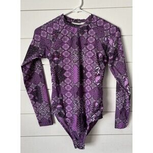 RUSTY LAVENDER FLORAL LONG SLEEVE OPEN BACK ONE PIECE SWIMSUIT SIZE SMALL